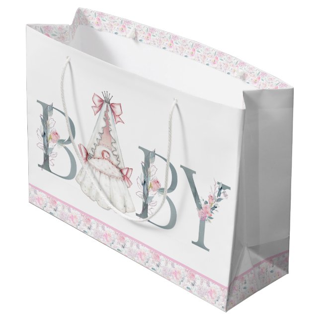 Sacola Para Presentes Grande Presente de Bebê para Chá de Bebê Princesa Rosa (Verso inclinado)