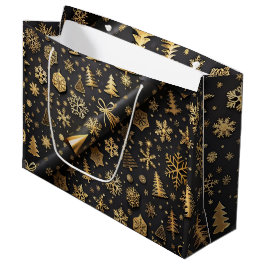 Sacola Para Presentes Grande Presente de Natal Dourado e negro elegante