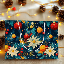 Sacola Para Presentes Grande Presente de Ornamento de Natal Azul Clássico