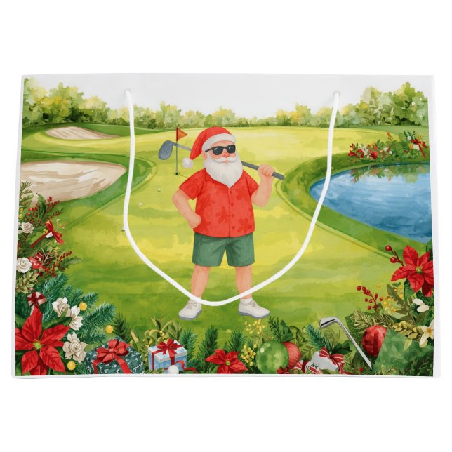 Sacola Para Presentes Grande Presentes de Natal com tema de golfe para golfista (Frente)