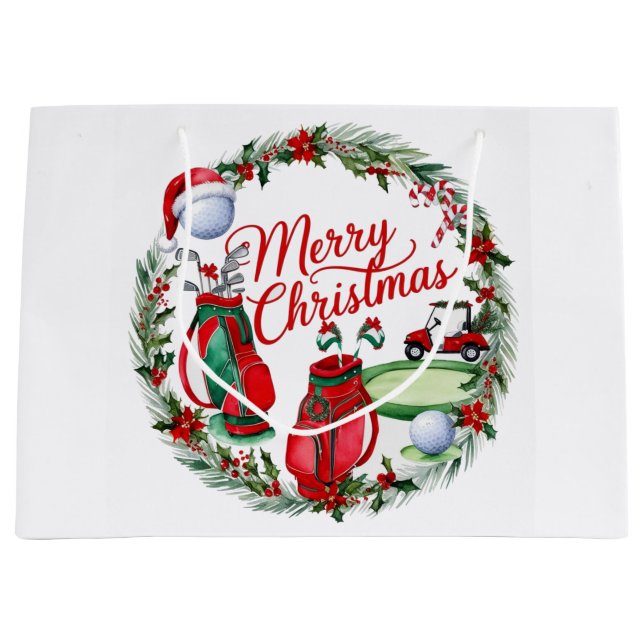Sacola Para Presentes Grande Presentes de Natal com tema de golfe para golfista (Frente)