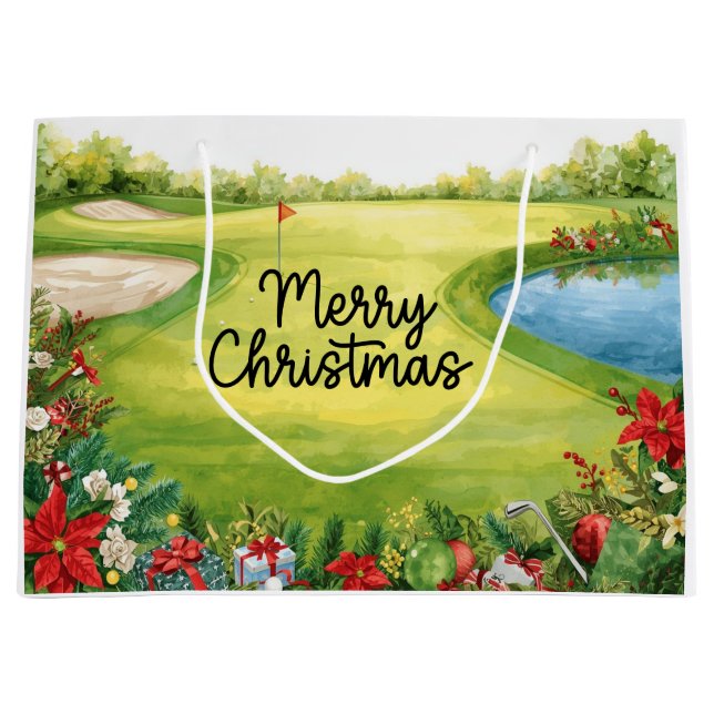 Sacola Para Presentes Grande Presentes de Natal com tema de golfe para golfista (Frente)