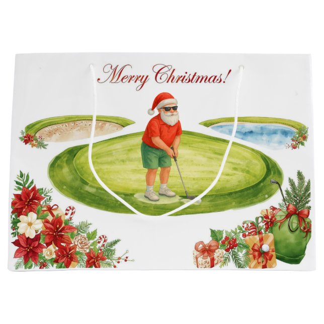 Sacola Para Presentes Grande Presentes de Natal com tema de golfe para golfista (Frente)