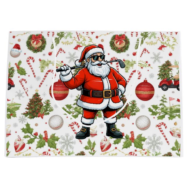 Sacola Para Presentes Grande Presentes de Natal com tema de golfe para golfista (Frente)