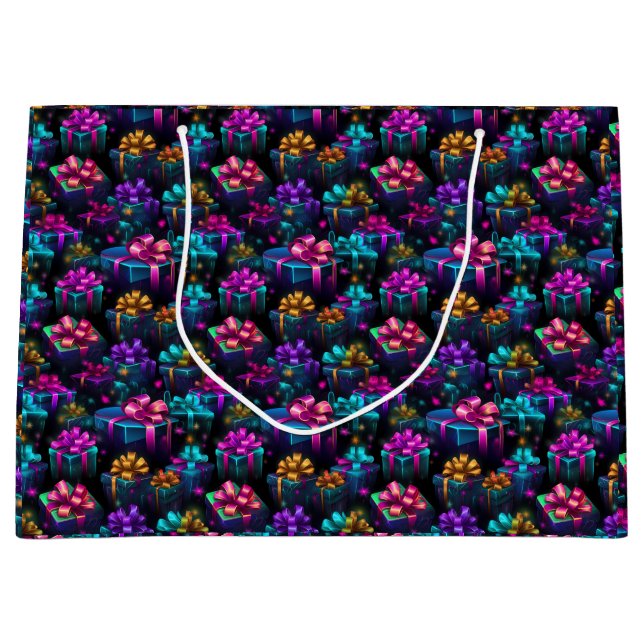 Sacola Para Presentes Grande Presentes de Natal Neon (Frente)