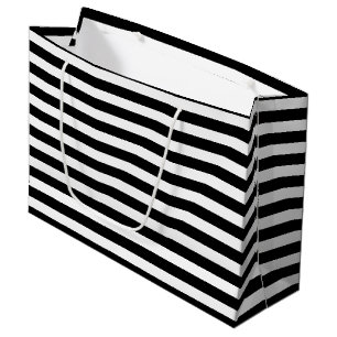Sacola Para Presentes Grande Preto & branco listrados