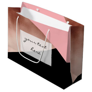 Sacola Para Presentes Grande preto cor-de-rosa geométrico moderno elegante do