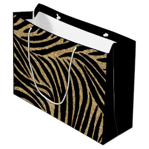 Sacola Para Presentes Grande Preto e impressão Dourado da zebra do brilho