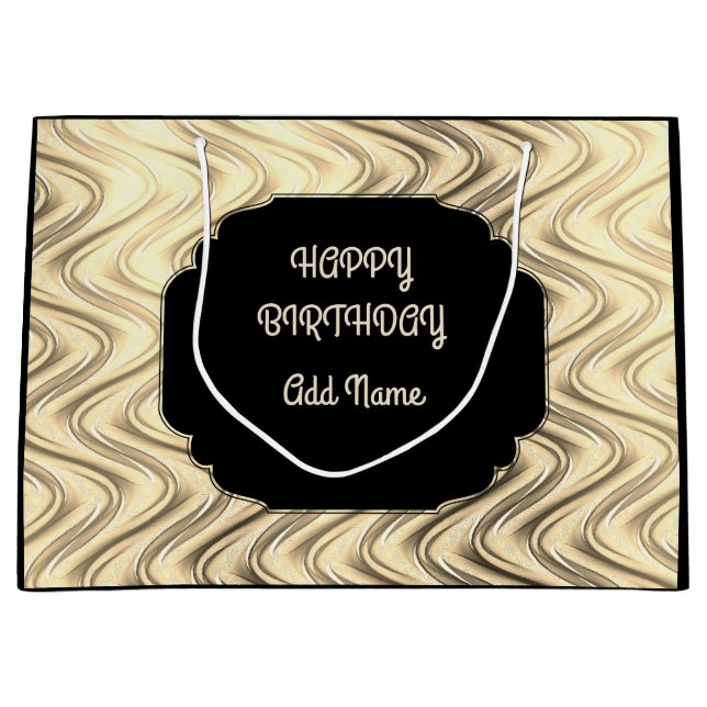 Sacola Para Presentes Grande Preto personalizado e ouro (Frente)