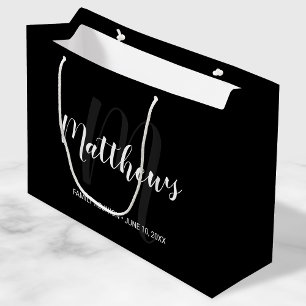 Sacola Para Presentes Grande Preto personalizado moderno do monograma e do nome