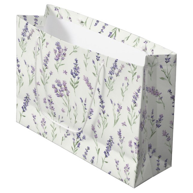 Sacola Para Presentes Grande Pretty Lavender White Flowers Bridal Shower (Frente inclinada)