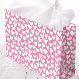 Sacola Para Presentes Grande Pretty Love Heart Pattern Pink White Valentine