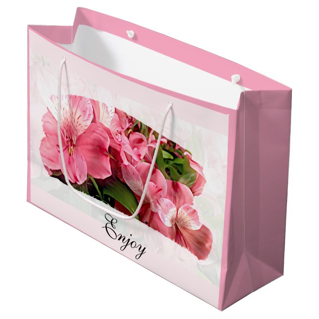Sacola Para Presentes Grande Pretty Pink Flower  Gift Bag (Frente inclinada)