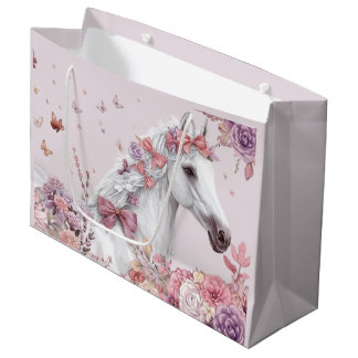 Sacola Para Presentes Grande Pretty Ponies and Petals Horse Gift Bag for Girls