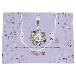 Sacola Para Presentes Grande Primavera Coelhinhos de Flores Selvagens Pernais P