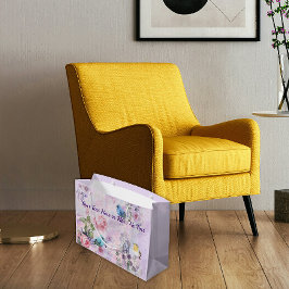 Sacola Para Presentes Grande Primavera Rosa Floral Pássaro Azul Jardim Flor