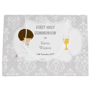 Sacola Para Presentes Grande Primeira Comunhão Brunette Silver Damask