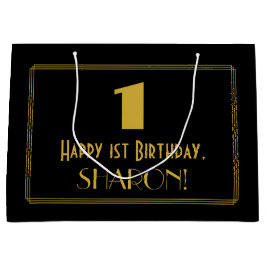 Sacola Para Presentes Grande primeiro aniversario — Art Deco Inspira "1" & Nome