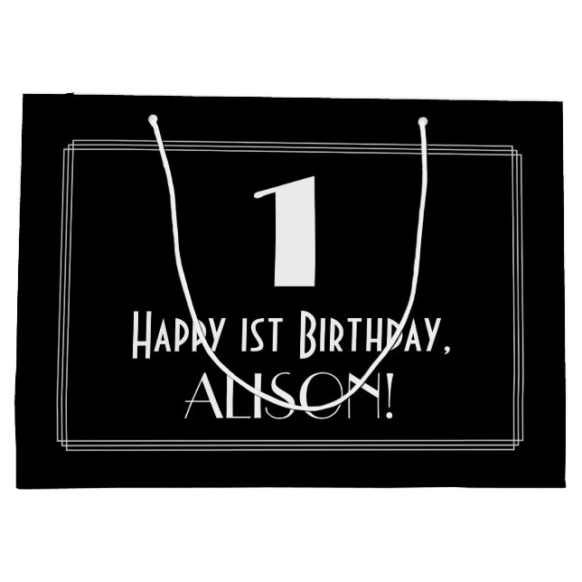 Sacola Para Presentes Grande primeiro aniversario: Art Deco Inspirou Style "1", (Verso)