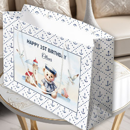 Sacola Para Presentes Grande Primeiro aniversario de guincho de marinheiro náut