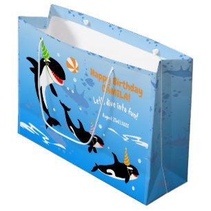 Sacola Para Presentes Grande primeiro aniversario debaixo do mar, orca-baleia