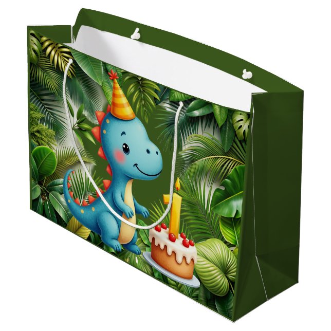 Sacola Para Presentes Grande Primeiro Aniversário Dino  (Verso inclinado)
