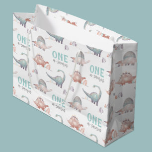 Sacola Para Presentes Grande Primeiro aniversario Dinossauro One-A-Saurus
