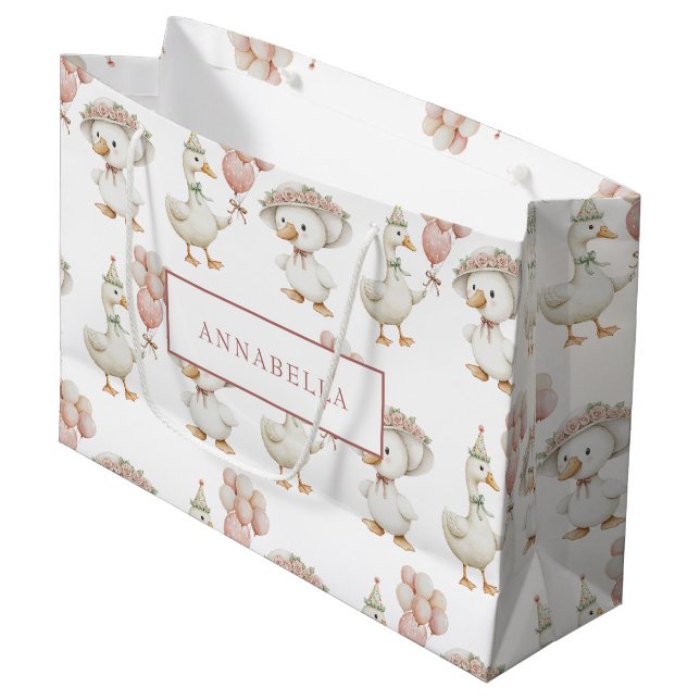 Sacola Para Presentes Grande primeiro aniversario do Cogumelo do Jardim Flor do (Frente inclinada)