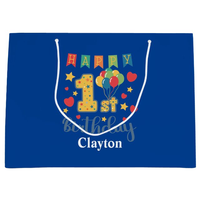 Sacola Para Presentes Grande Primeiro aniversario feliz personalizado - grande  (Frente)