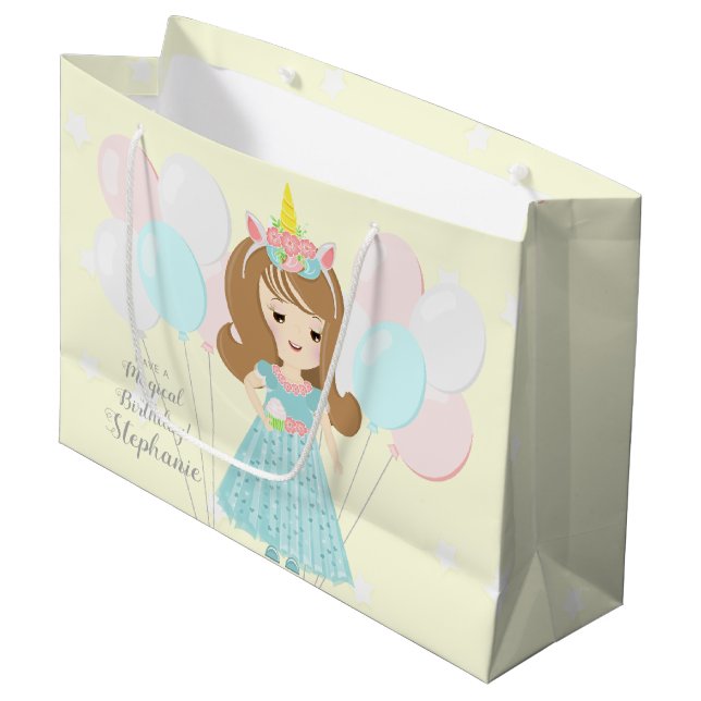 Sacola Para Presentes Grande Princesa Unicorn (Frente inclinada)