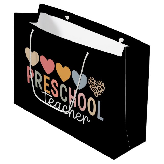 Sacola Para Presentes Grande Professor Pré-Escola Volta às Aulas  (Frente inclinada)