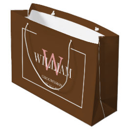 Sacola Para Presentes Grande Profissional Brown & White Padrinhos Minimalista 
