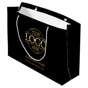 Sacola Para Presentes Grande Promocional de logotipo de empresa preto e Dourado