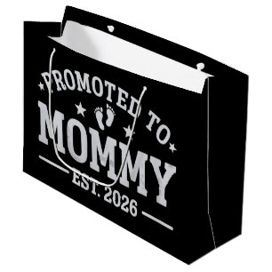 Sacola Para Presentes Grande Promovida a Mamãe est. 2026 Anúncio de Bebê Mamãe