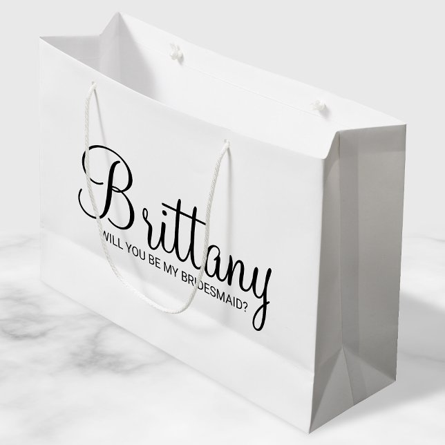 Sacola Para Presentes Grande Proposta de Bridesmaid Personalizada Branca Modern (Criador carregado)