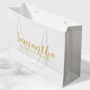 Sacola Para Presentes Grande Proposta de Bridesmaid Script moderno Dourado