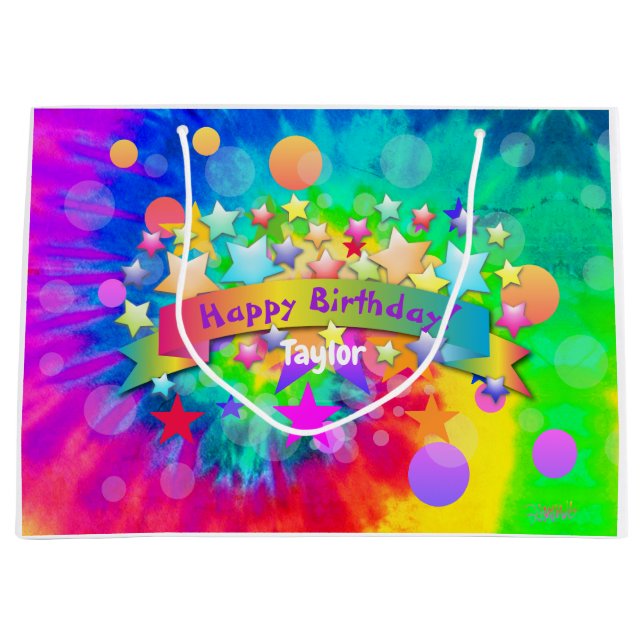 Sacola Para Presentes Grande Psicodélico Feliz Aniversário Presente Bag HAMbyWG (Frente)