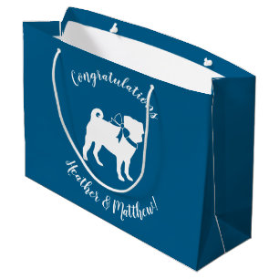 Sacola Para Presentes Grande Pug Dog Chá de fraldas Boy Blue com Arco