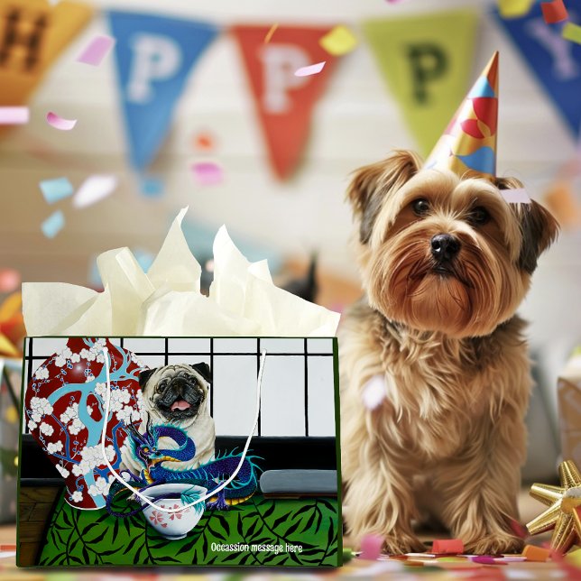Sacola Para Presentes Grande Pug Dog Chinese Dragon (Criador carregado)