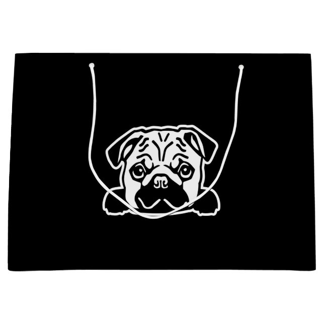 Sacola Para Presentes Grande Pug Dog Sketch (Frente)