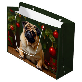 Sacola Para Presentes Grande Pug Holiday