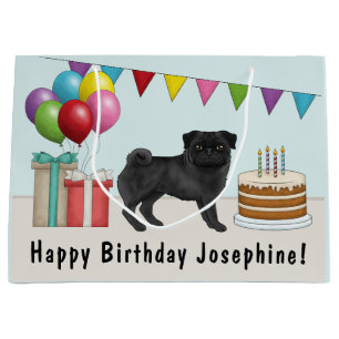 Sacola Para Presentes Grande Pug Preto Fofo Cachorro Desenho Animado Aniversári