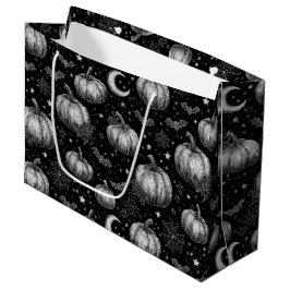 Sacola Para Presentes Grande Pumpkin de Dia das Bruxas Preto e Branco, Bat, tei