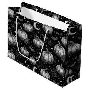 Sacola Para Presentes Grande Pumpkin de Dia das Bruxas Preto e Branco, Bat, tei