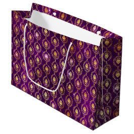 Sacola Para Presentes Grande Purple & Gold Ornamental Sparkle Pattern