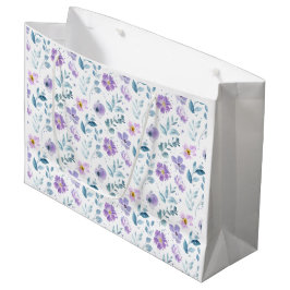 Sacola Para Presentes Grande Purple Green Watercolor Wildflower