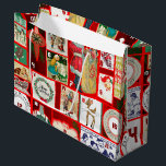 Sacola Para Presentes Grande Quadrados de Ilustração de Bloco de Natal<br><div class="desc">Natais vintages Estas ilustrações da safra do excelente são vermelhas e verdes e Christmasy! Esta ilustração é baseada num antigo calendário de adversários de Natal para celebrar a época do Natal.</div>
