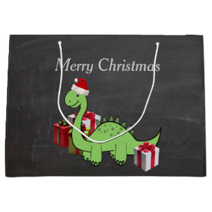 Sacola Para Presentes Grande Quadro de dinossauros de Papais noeis engraçados b