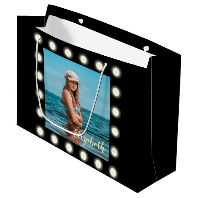 Sacola Para Presentes Grande Quadro de Fotografias preto exclusivo no Na moda m (Frente inclinada)