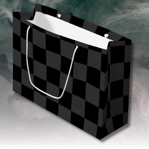 Sacola Para Presentes Grande Quadro de verificação preto clássico e Enfumaçado